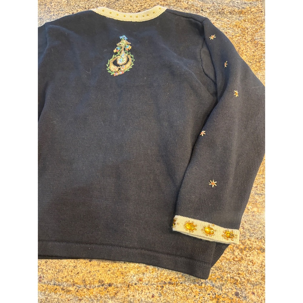 Vtg Storybook Knits 1X Black Elephant Sequin Embellished Button Cardigan Sweater - Picture 12 of 13